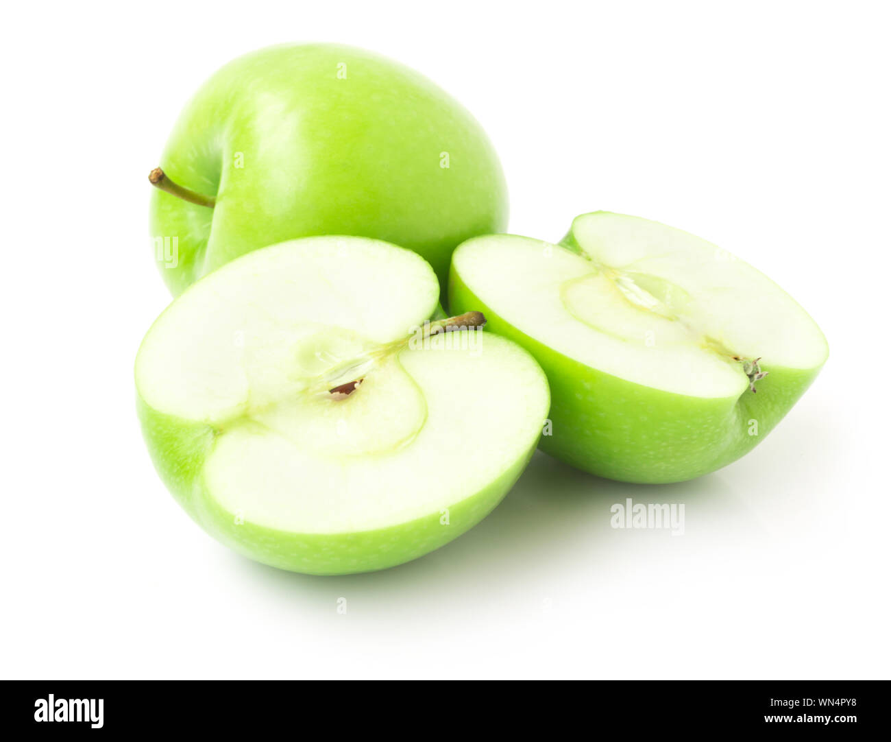 Close-up Of Granny Smith Apples Over White Background Stock Photo