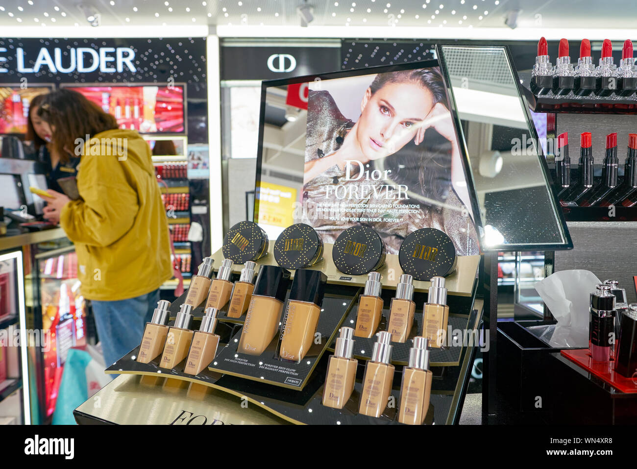 HONG KONG, CHINA CIRCA FEBRUARY, 2019 Dior cosmetics on display at a