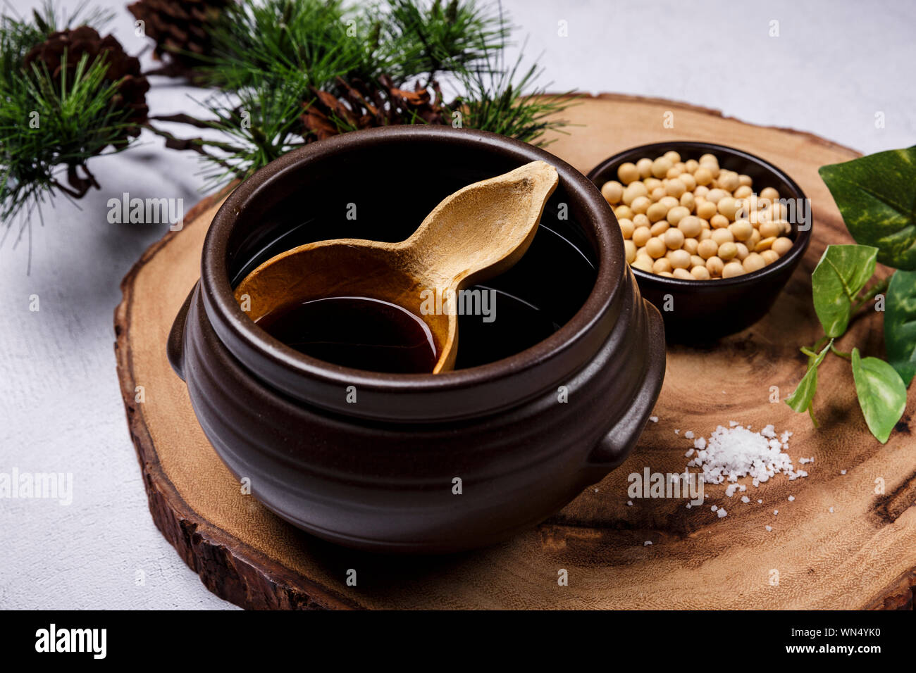 Concept of Korean traditional sauces, soy sauce, soybean paste and red
