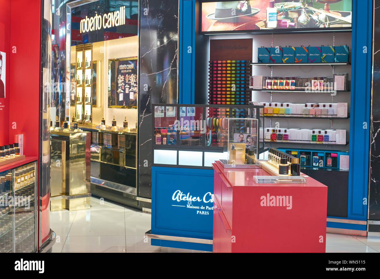 DUBAI, UAE - CIRCA JANUARY, 2019: Duty Free area at Dubai International Airport. Stock Photo