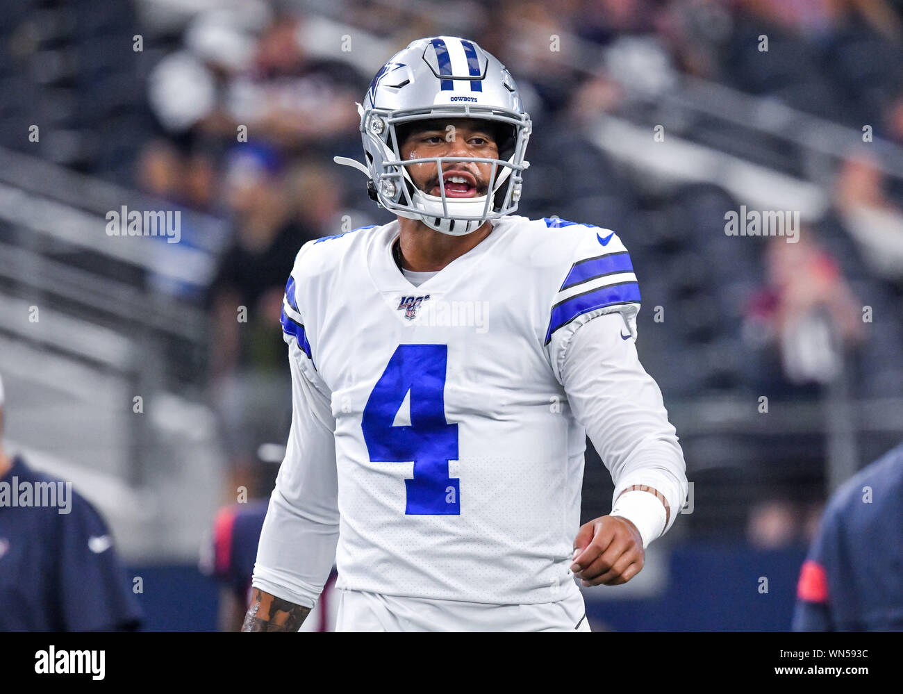 Arlington, Texas, USA. 11th Dec, 2022. Fox SportsÃ• LAURA OKMIN interviews  Dallas Cowboys quarterback DAK PRESCOTT (4) after the NFL football game  between the Houston Texans and the Dallas Cowboys on December