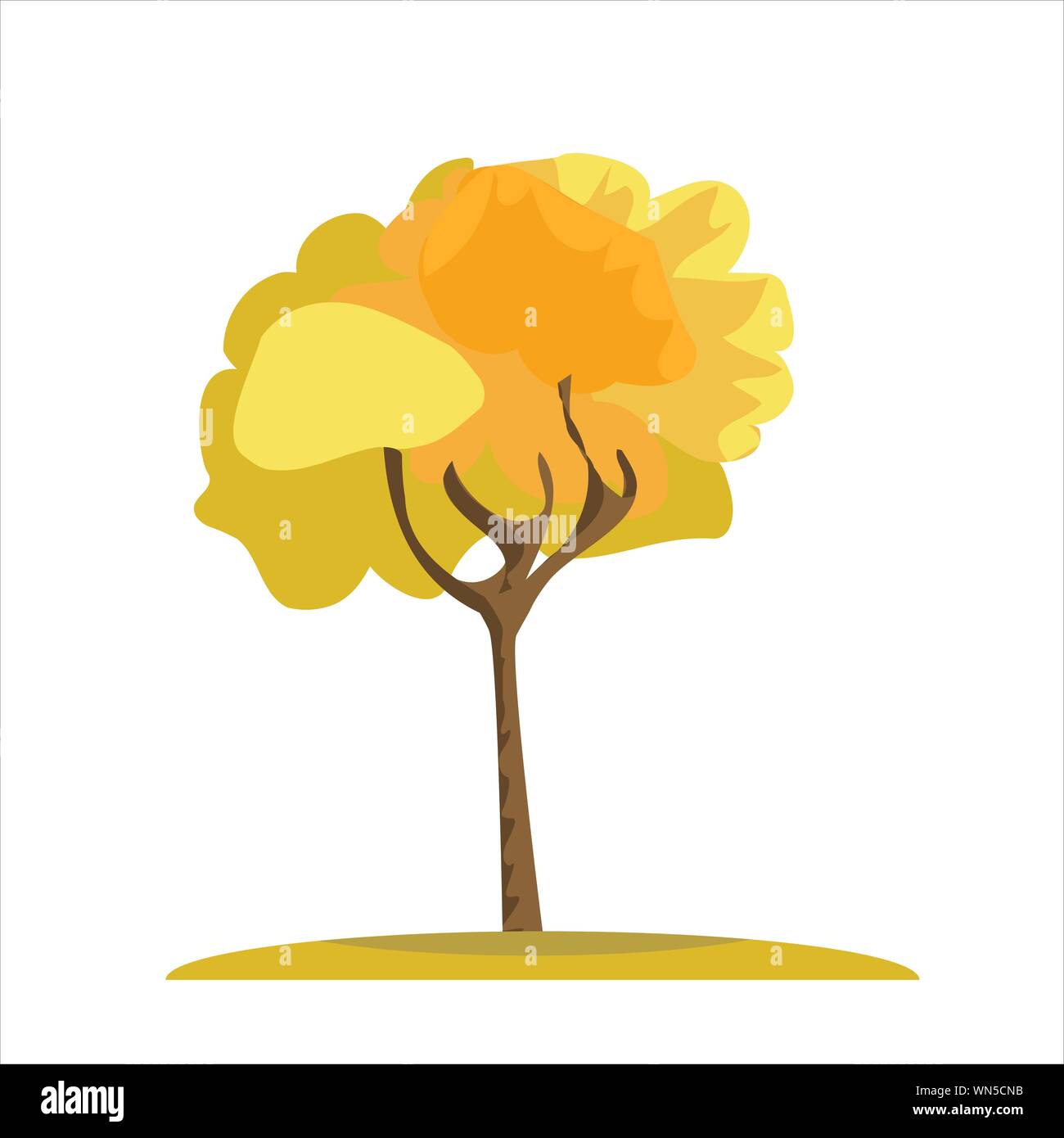 Single yellow tree in autumn season. Fall season tree with solid color ...