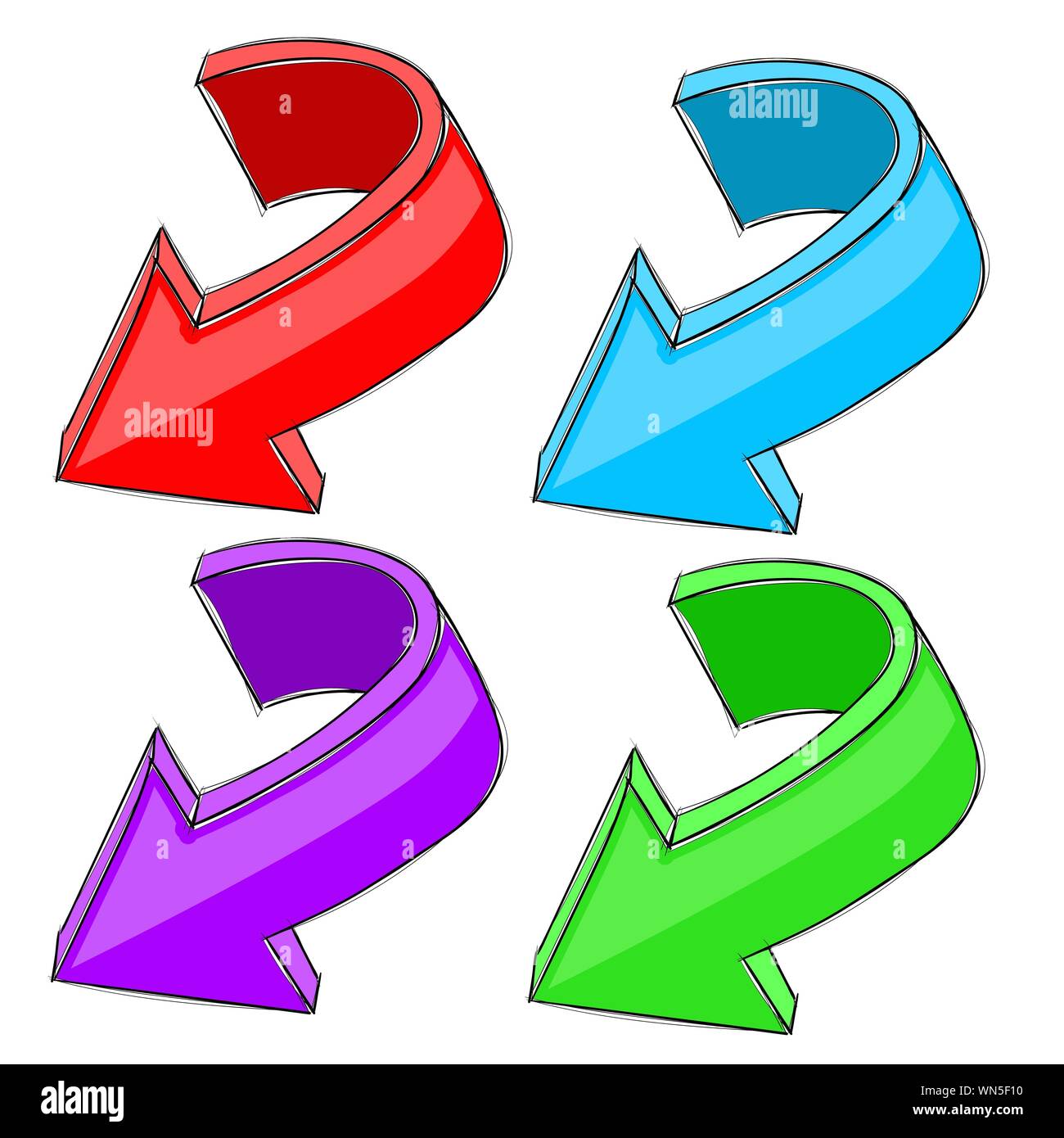 Colored arrows. Down diagonal signs. Vector illustration isolated on white background Stock Vector