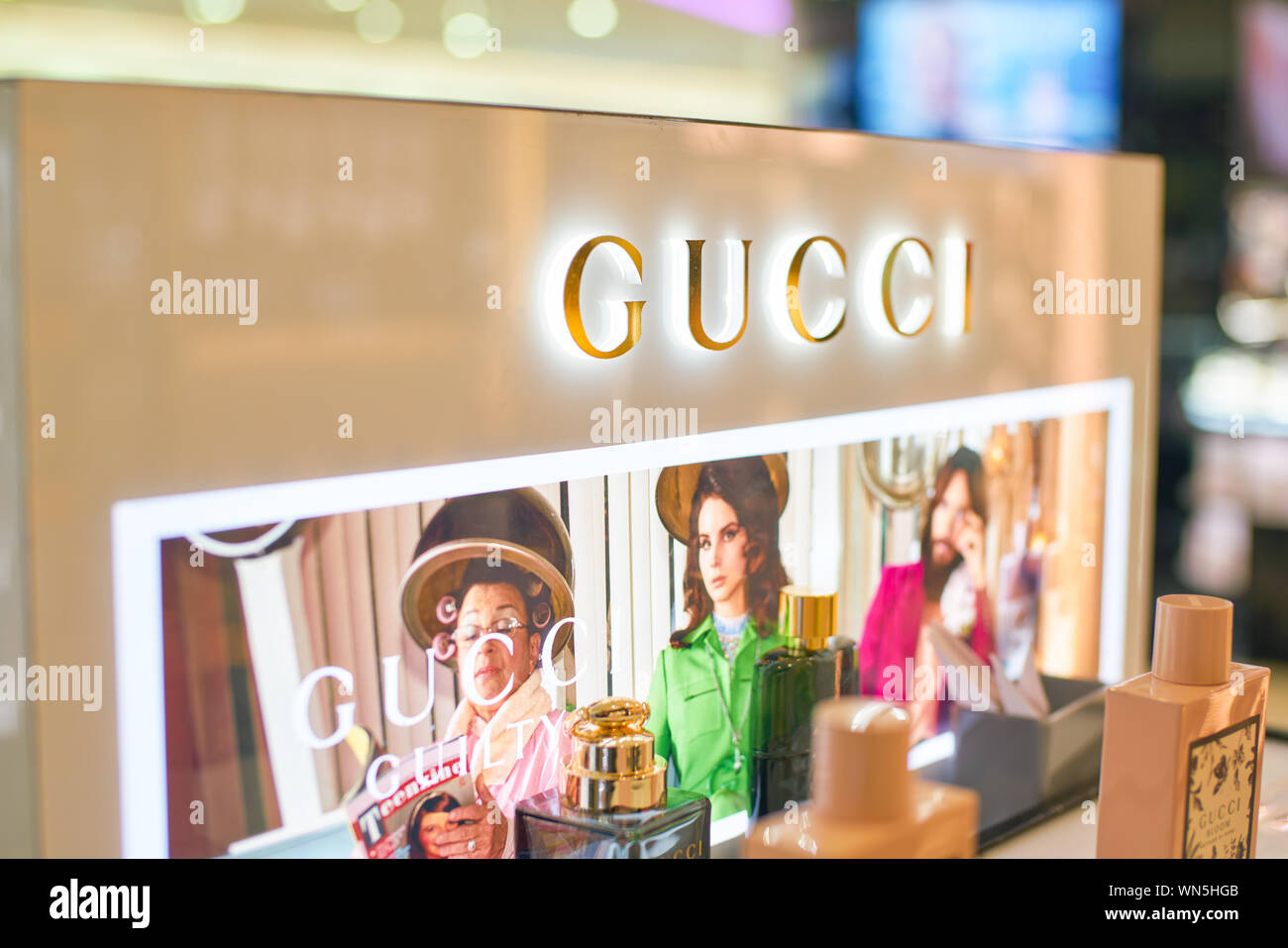 DUBAI, UAE CIRCA FEBRUARY, 2019 Gucci perfumes on display in Duty