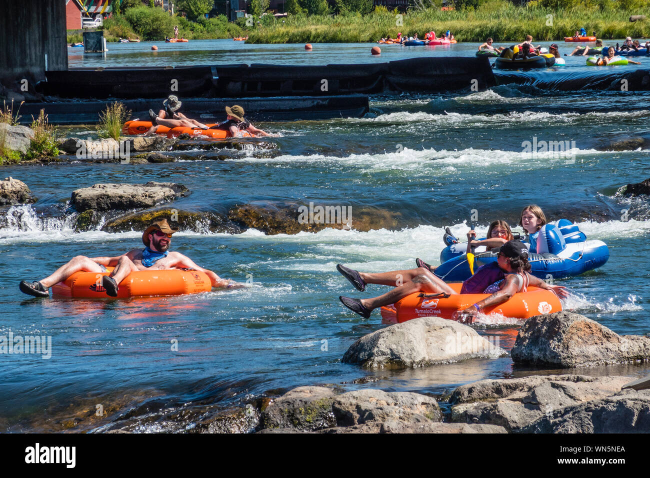 Tubing in the Deschutes River in Bend, Oregon Stock Photo Alamy