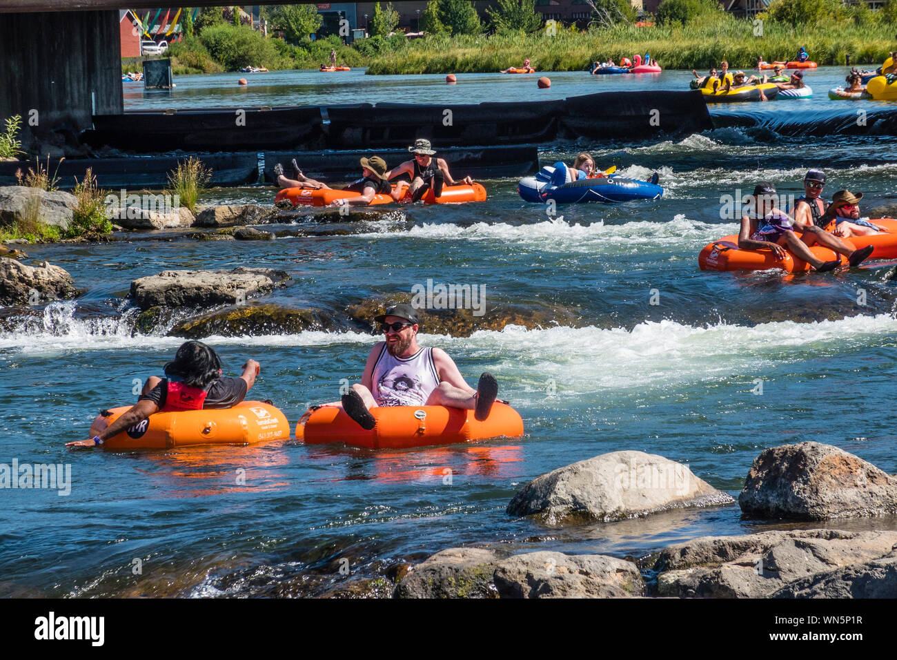 Tubing in the Deschutes River in Bend, Oregon Stock Photo Alamy