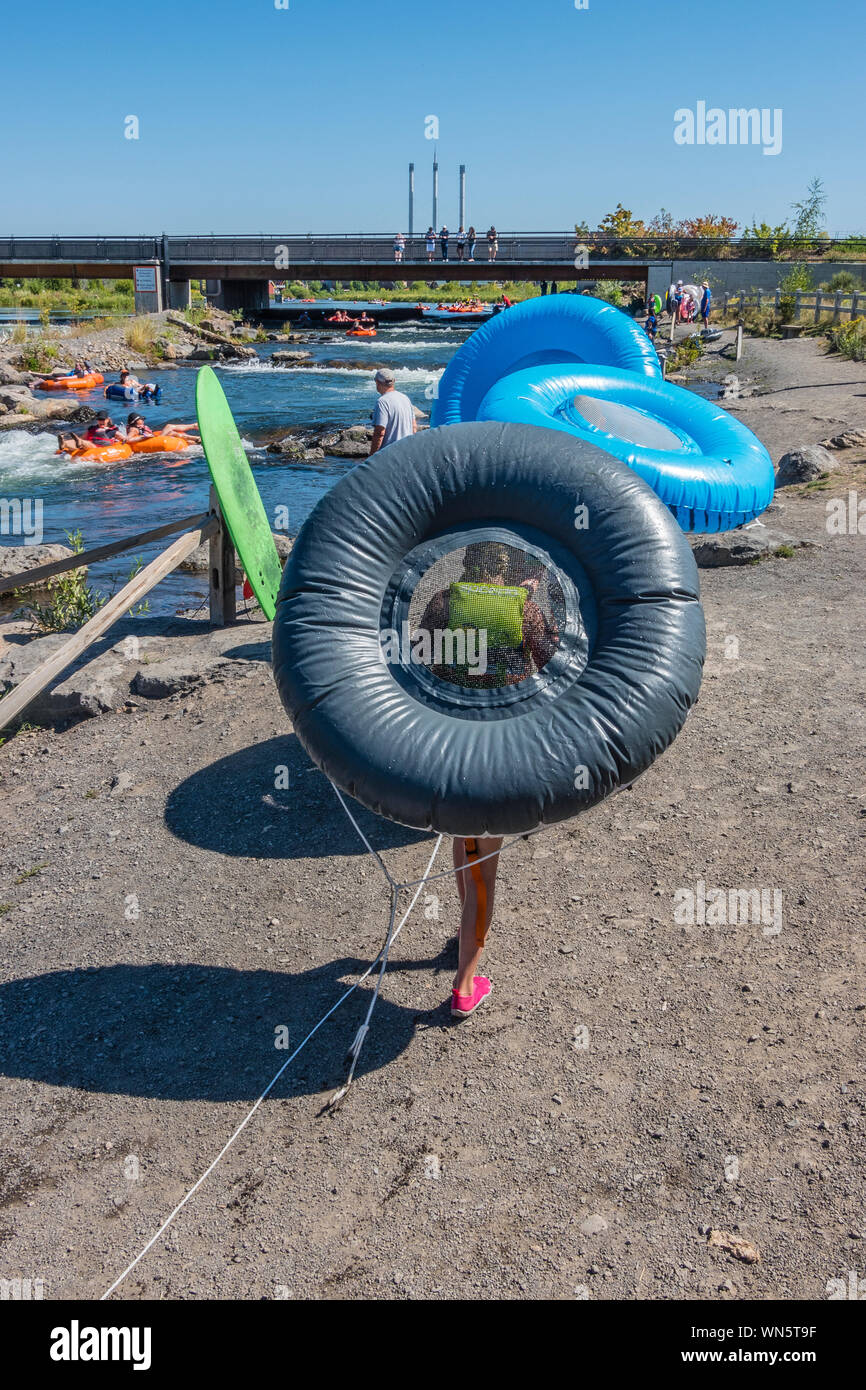 Tubing in the Deschutes River in Bend, Oregon Stock Photo Alamy