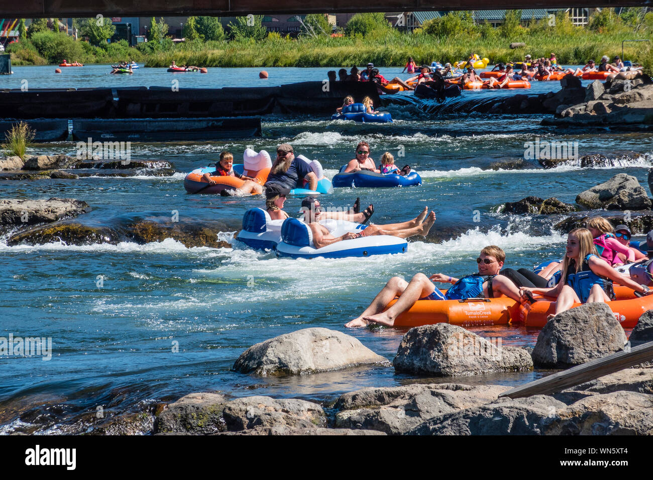 Tubing in the Deschutes River in Bend, Oregon Stock Photo Alamy