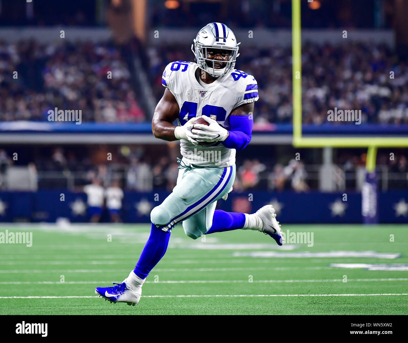 August 24th, 2019:.Dallas Cowboys running back Jordan Chunn (46) catches a  pass for a touchdown during an NFL football game between the Houston Texans  and Dallas Cowboys at AT&T Stadium in Arlington,