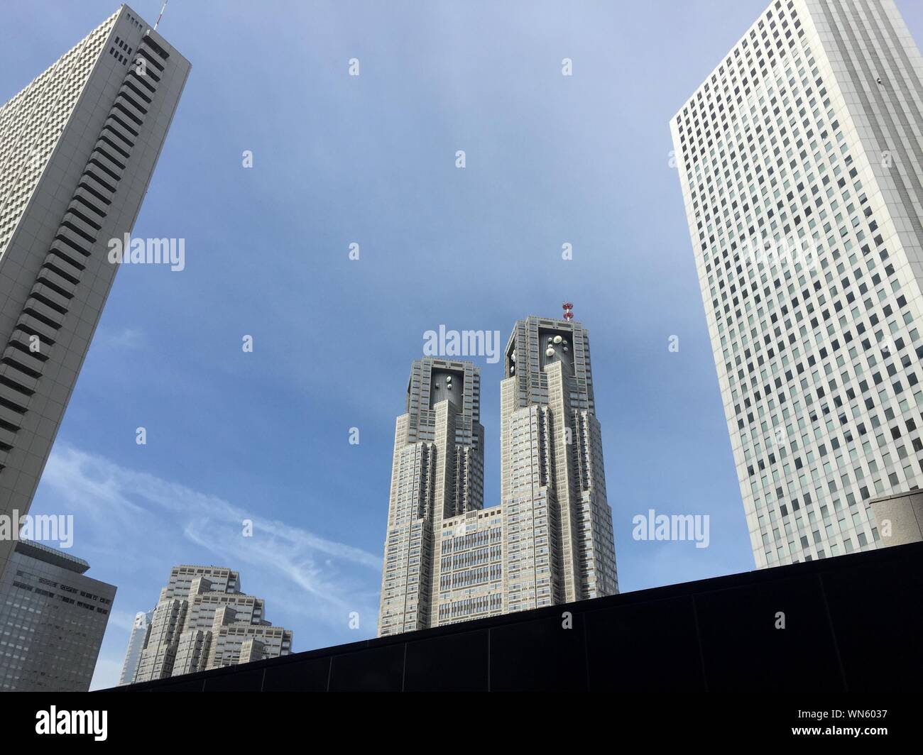 Low Angle View Of Tokyo Metropolitan Government Building Against Sky Stock Photo
