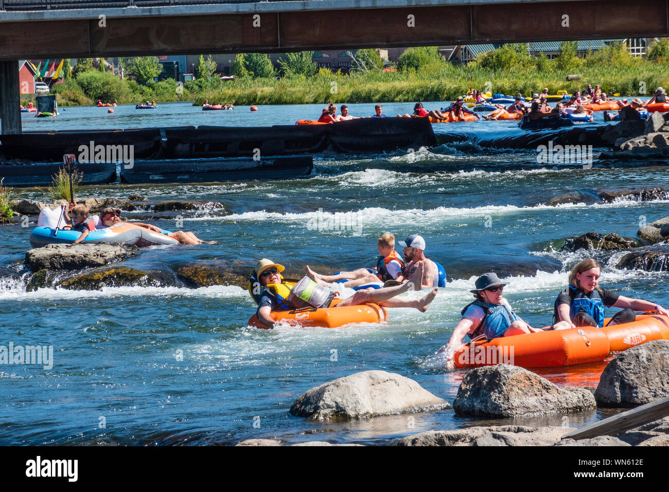 Tubing in the Deschutes River in Bend, Oregon Stock Photo Alamy