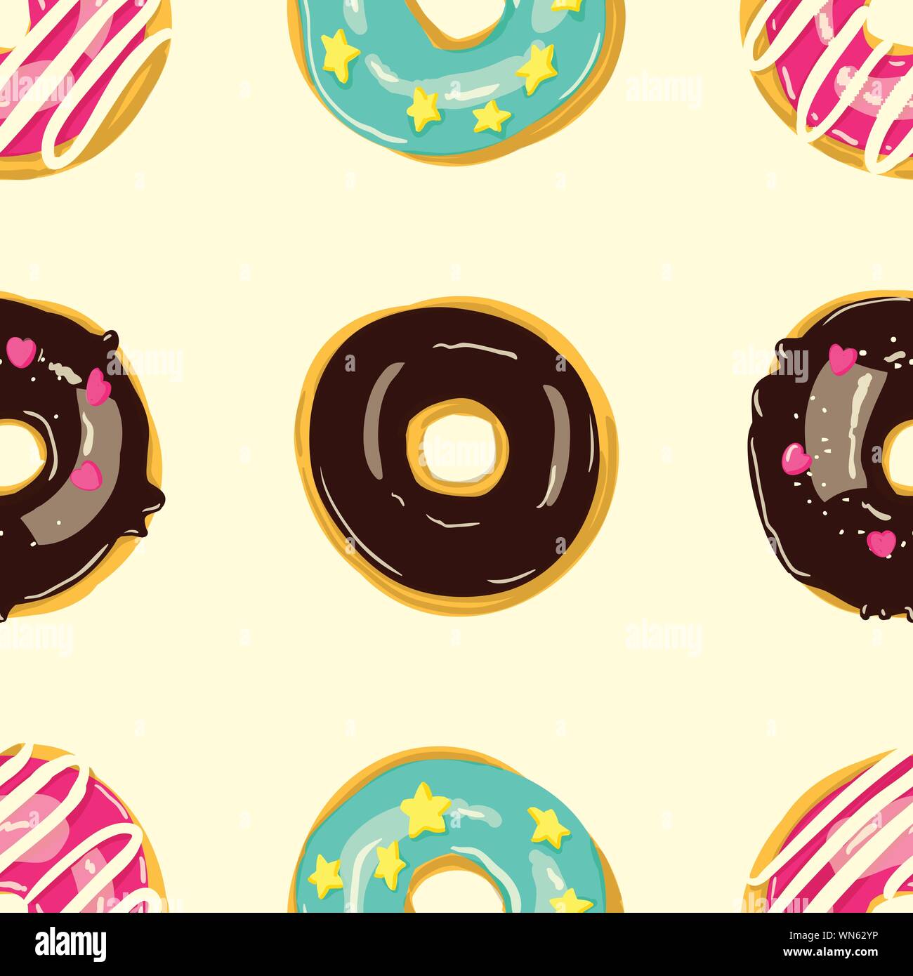 Glazed Donuts seamless pattern. Bakery Vector illustration. Top View ...