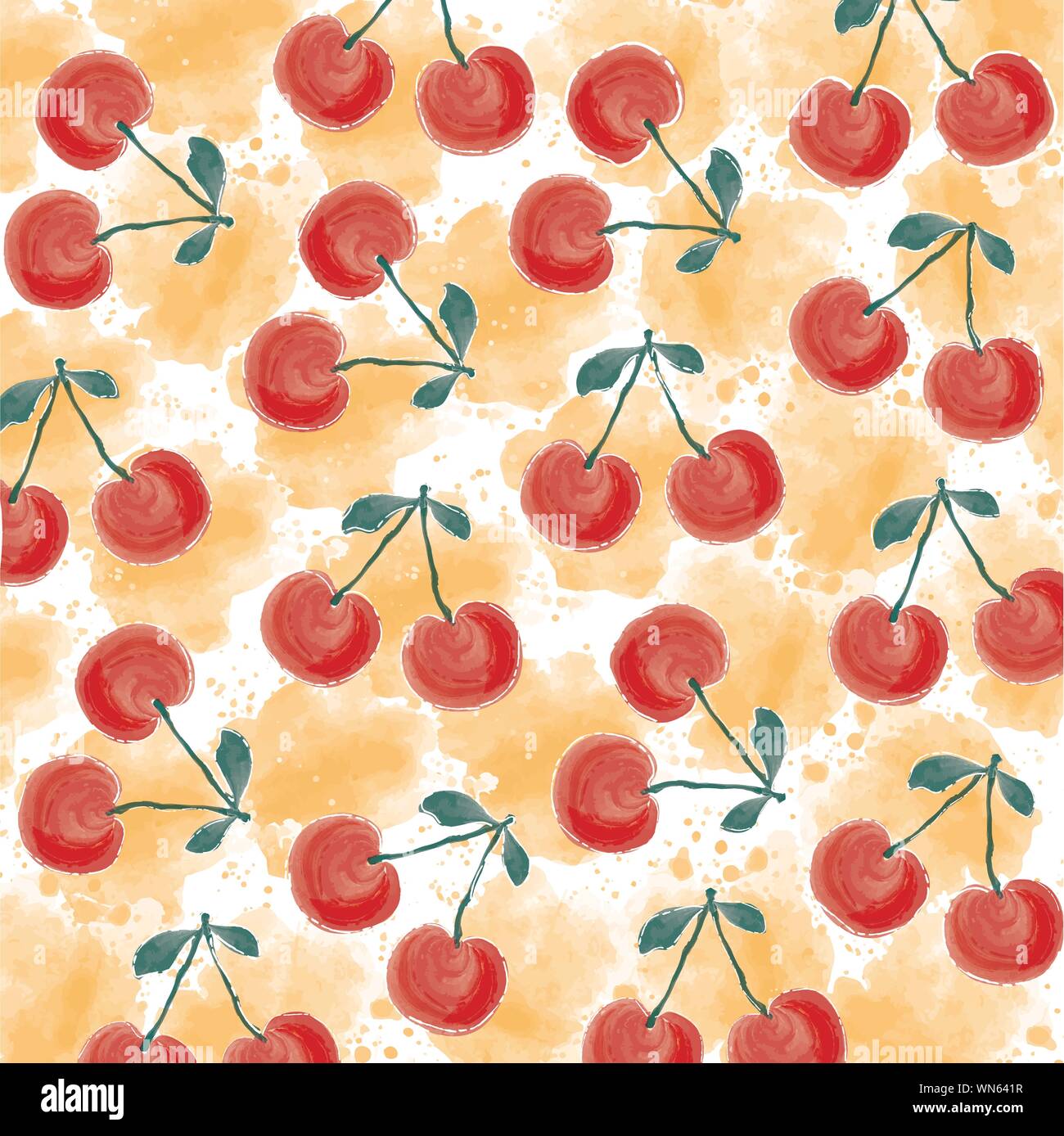 watercolor summer background with cherries Stock Vector