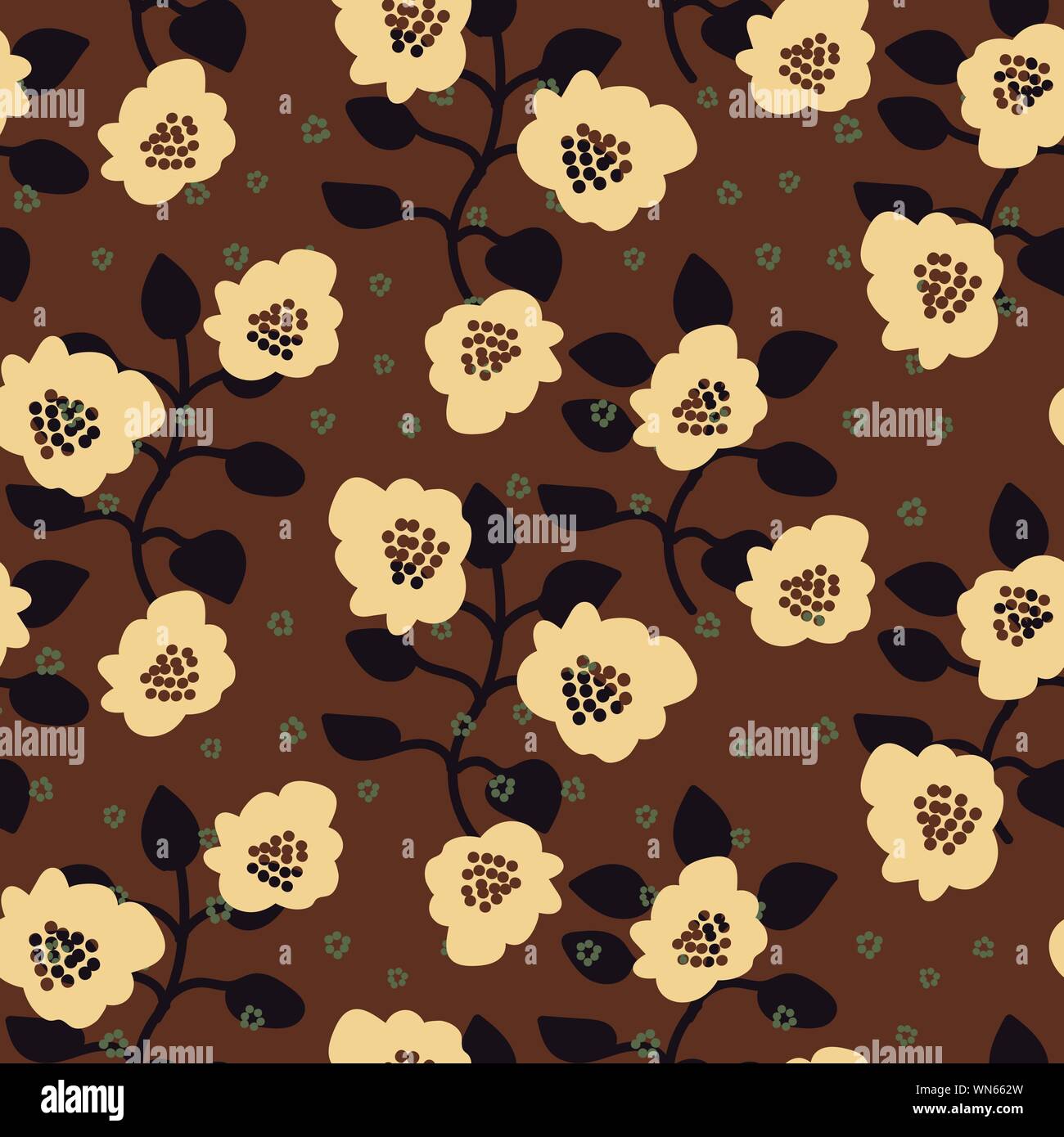 seamless vector pattern with bold simple floral shapes on a brown ...