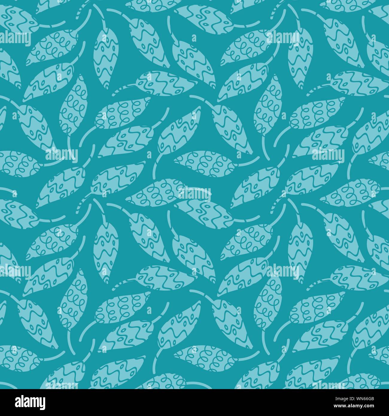 Organic Pattern Blue seamless vector organic pattern with leaves scattered on aqua blue ...