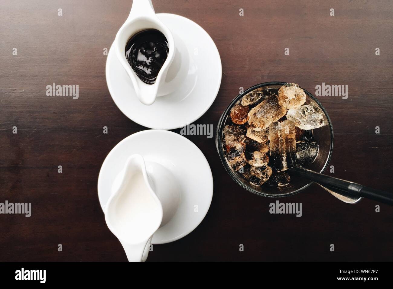 Directly Above Of Coffee Indulgence On Table Stock Photo