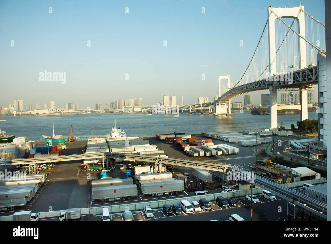 View landscape and cityscape Odaiba downtown and rainbow bridge from ...