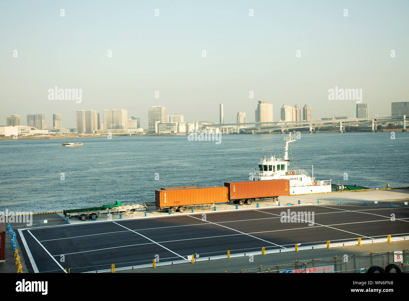 View landscape and cityscape Odaiba downtown and rainbow bridge from ...