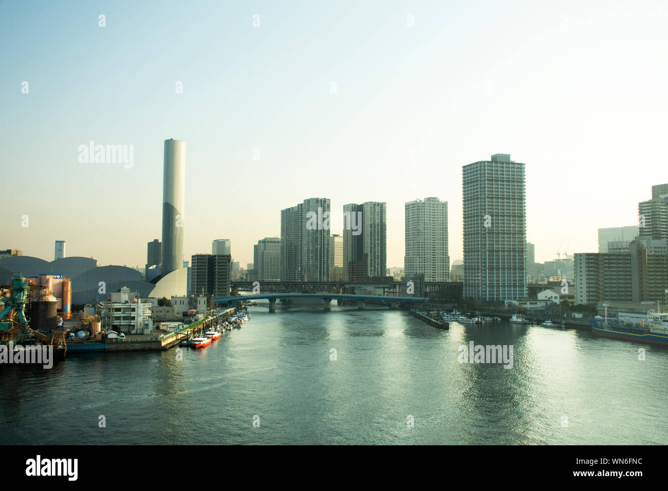 View landscape and cityscape Odaiba downtown and rainbow bridge from ...