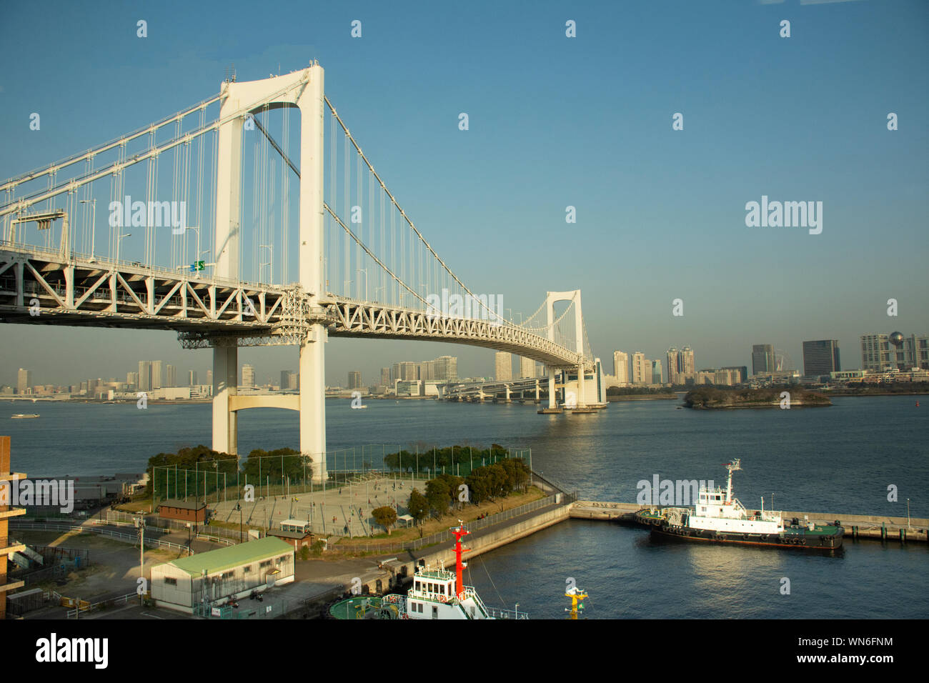 View landscape and cityscape Odaiba downtown and rainbow bridge from ...