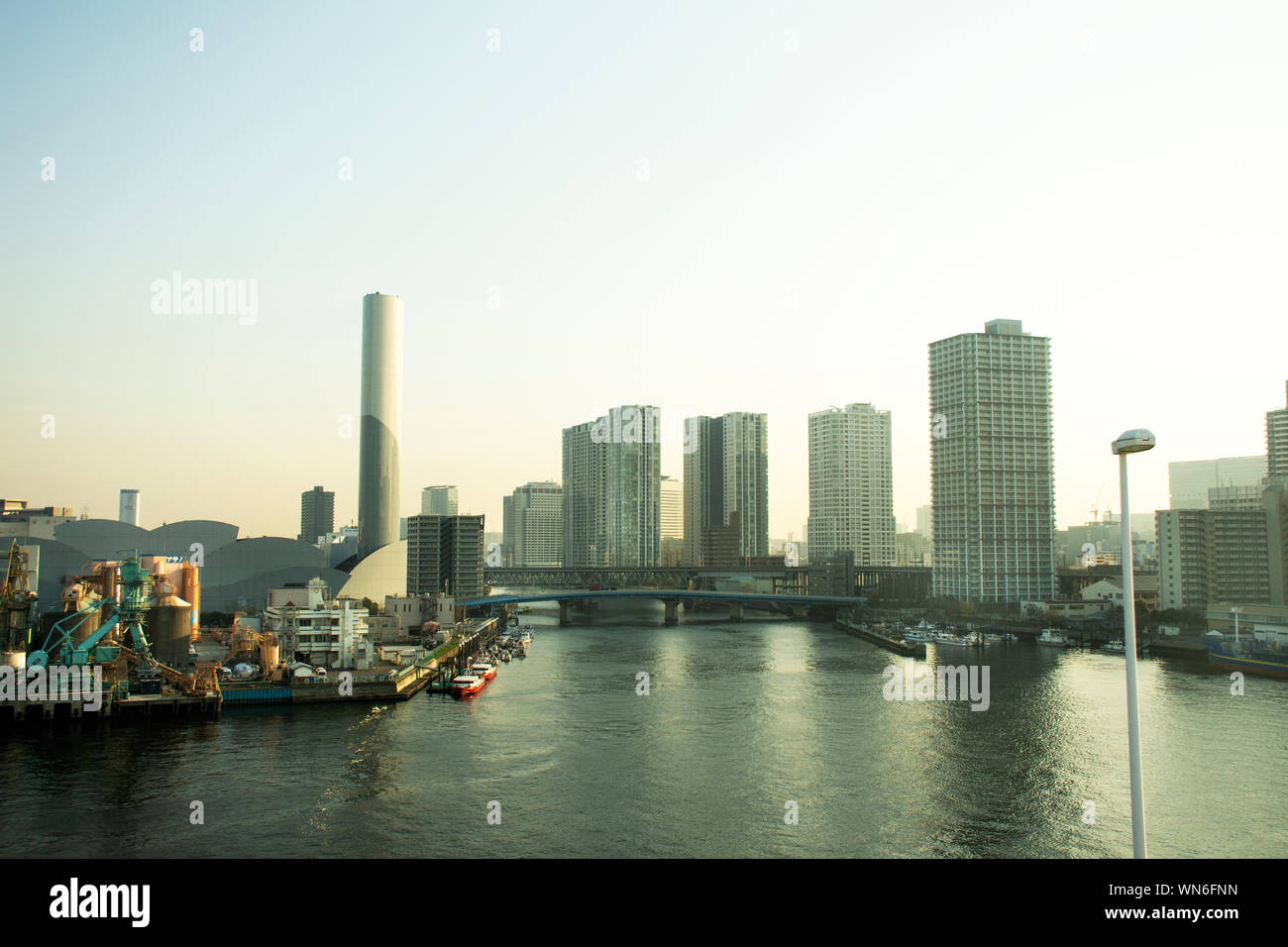 View landscape and cityscape Odaiba downtown and rainbow bridge from ...