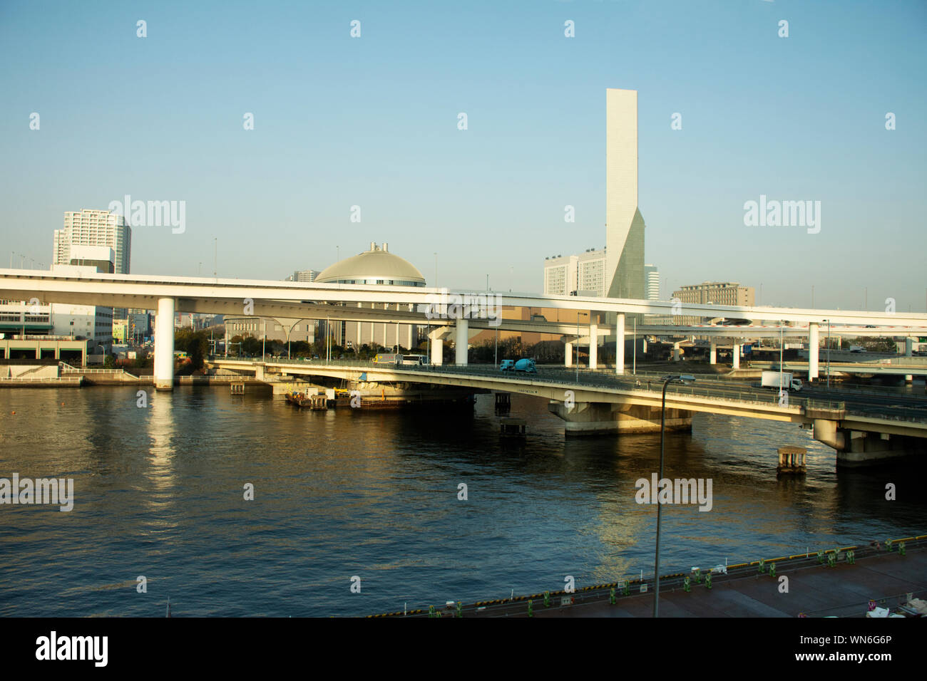 View landscape and cityscape Odaiba downtown and rainbow bridge from ...