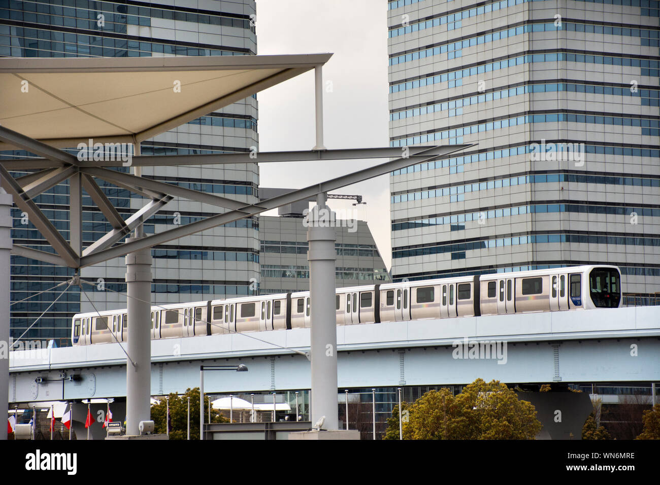View landscape and cityscape of Ariake town with skytrain mrt Rinkai ...
