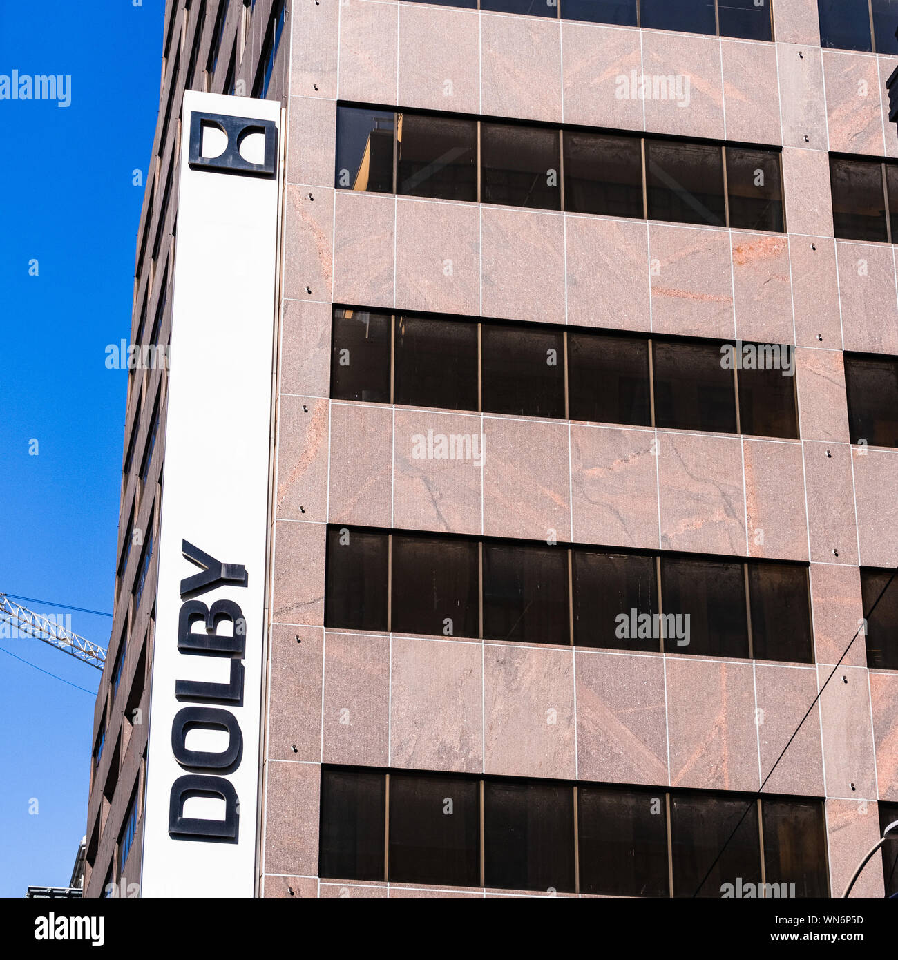 August 21, 2019 San Francisco / CA / USA - Dolby headquarters in downtown San Francisco; Dolby Laboratories, Inc. is an American company specializing Stock Photo