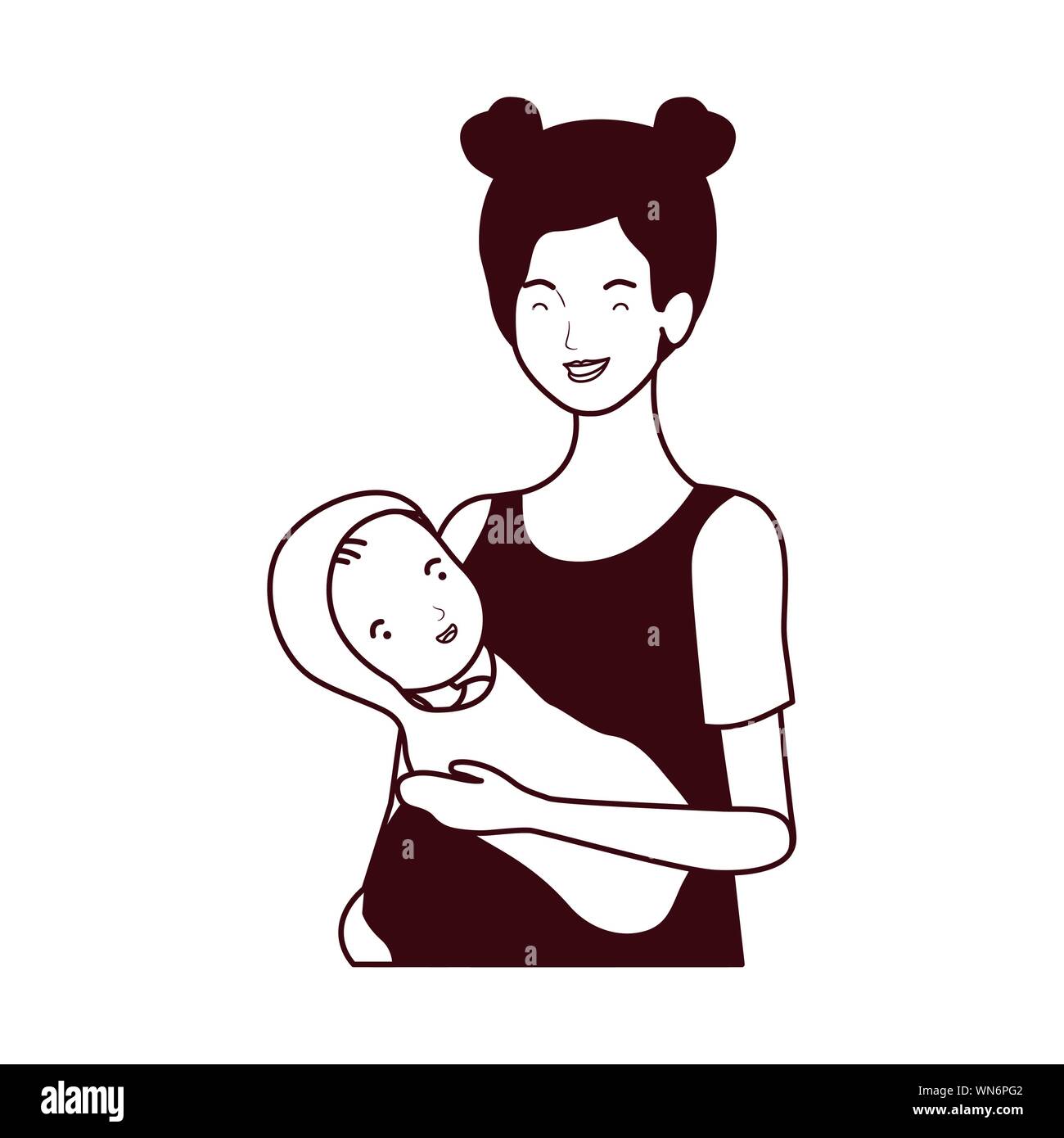 cute pregnancy mother lifting little baby characters Stock Vector Image ...