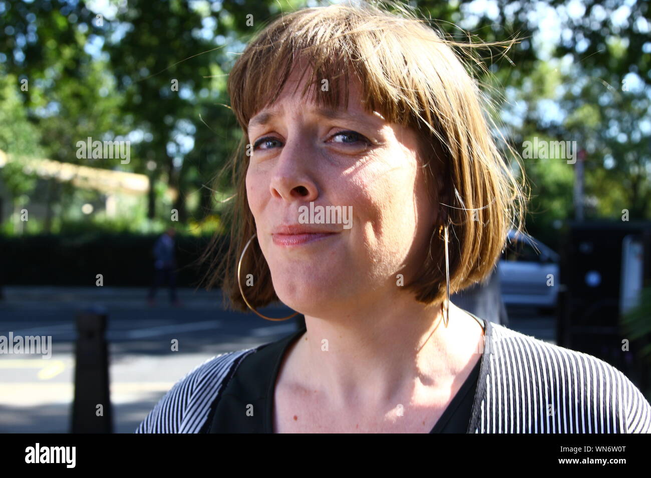 JESS PHILLIPS MP AT COLLEGE GREEN, WESTMINSTER ON 5TH SEPTEMBER 2019. LABOUR PARTY MPS.  POLITICS. BRITISH POLITICIANS. UK POLITICS. MPS. JESS PHILLIPS IS MP FOR BIRMINGHAM YARDLEY CONSTITUENCY. JESSICA ROSE PHILLIPS. RUSSELL MOORE PORTFOLIO PAGE. Stock Photo