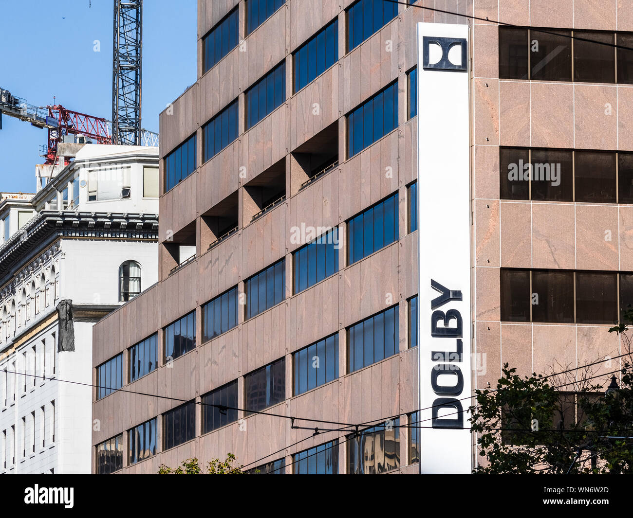 August 21, 2019 San Francisco / CA / USA - Dolby headquarters in downtown San Francisco; Dolby Laboratories, Inc. is an American company specializing Stock Photo