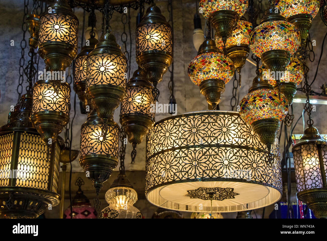 Ottoman style colorful mosaic lamps in Istanbul Turkey Stock Photo - Alamy