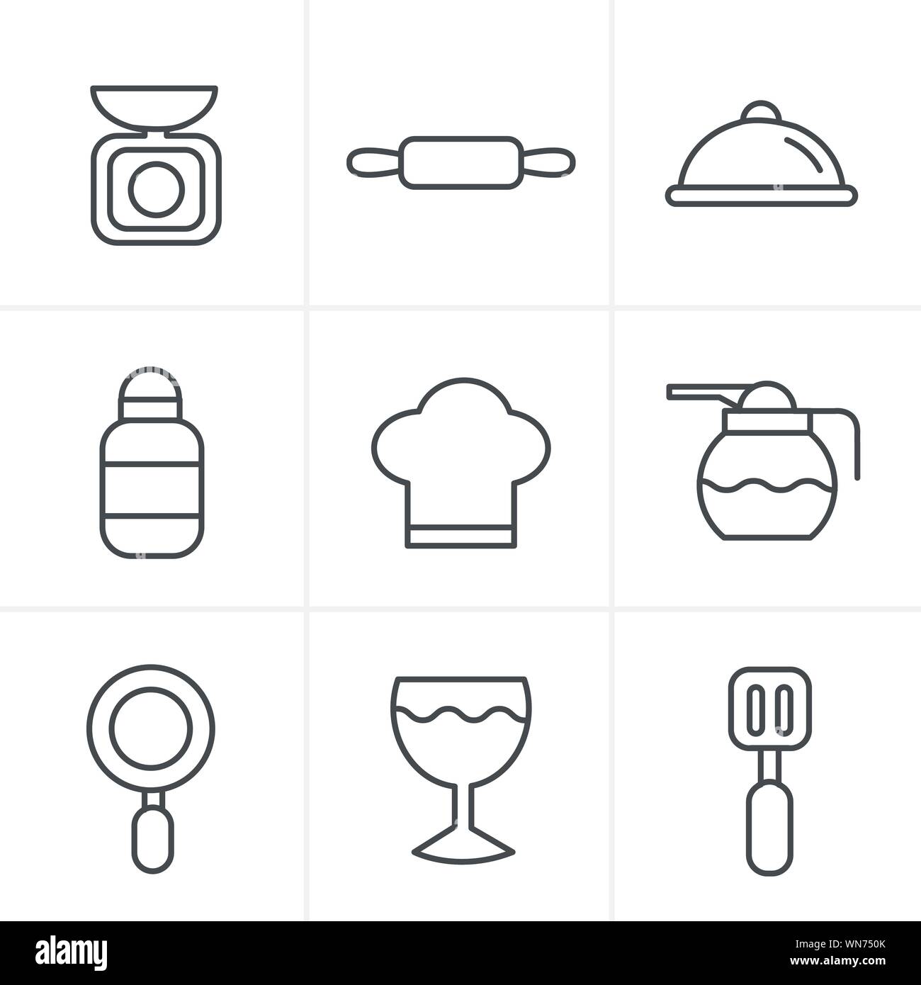 Line Icons Style Cooking Foods and Kitchen outline icons set Stock ...