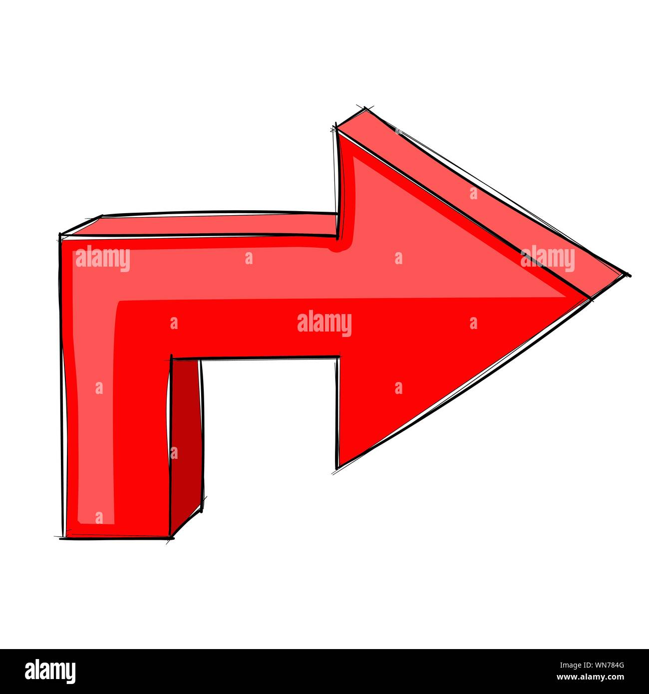 Turn right. Next red arrow. Hand drawn sign. Vector illustration