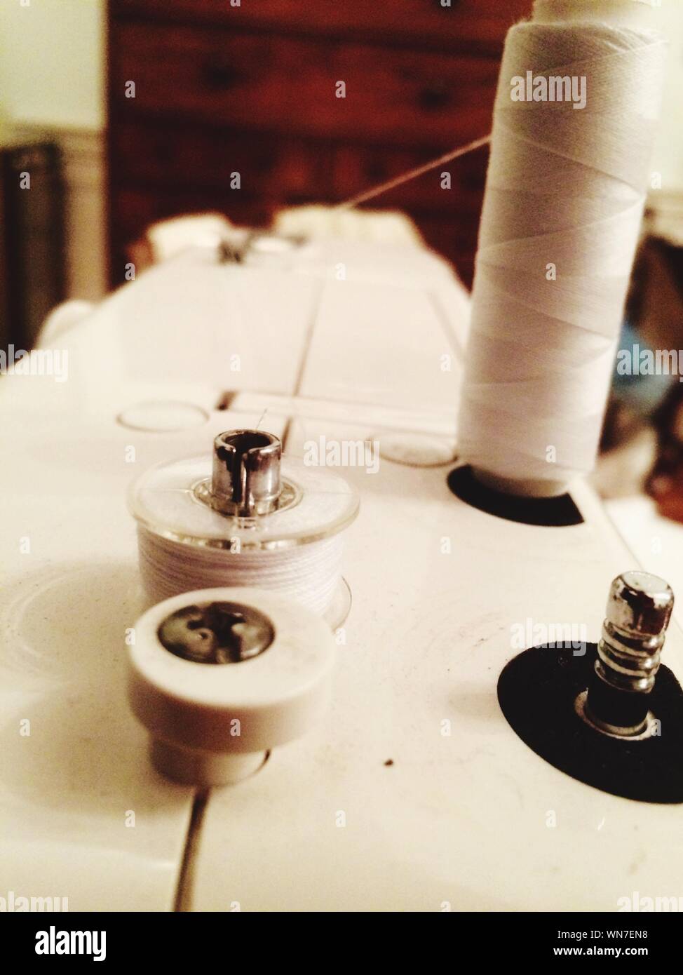 Spool Of Threads On Sewing Machine Stock Photo Alamy