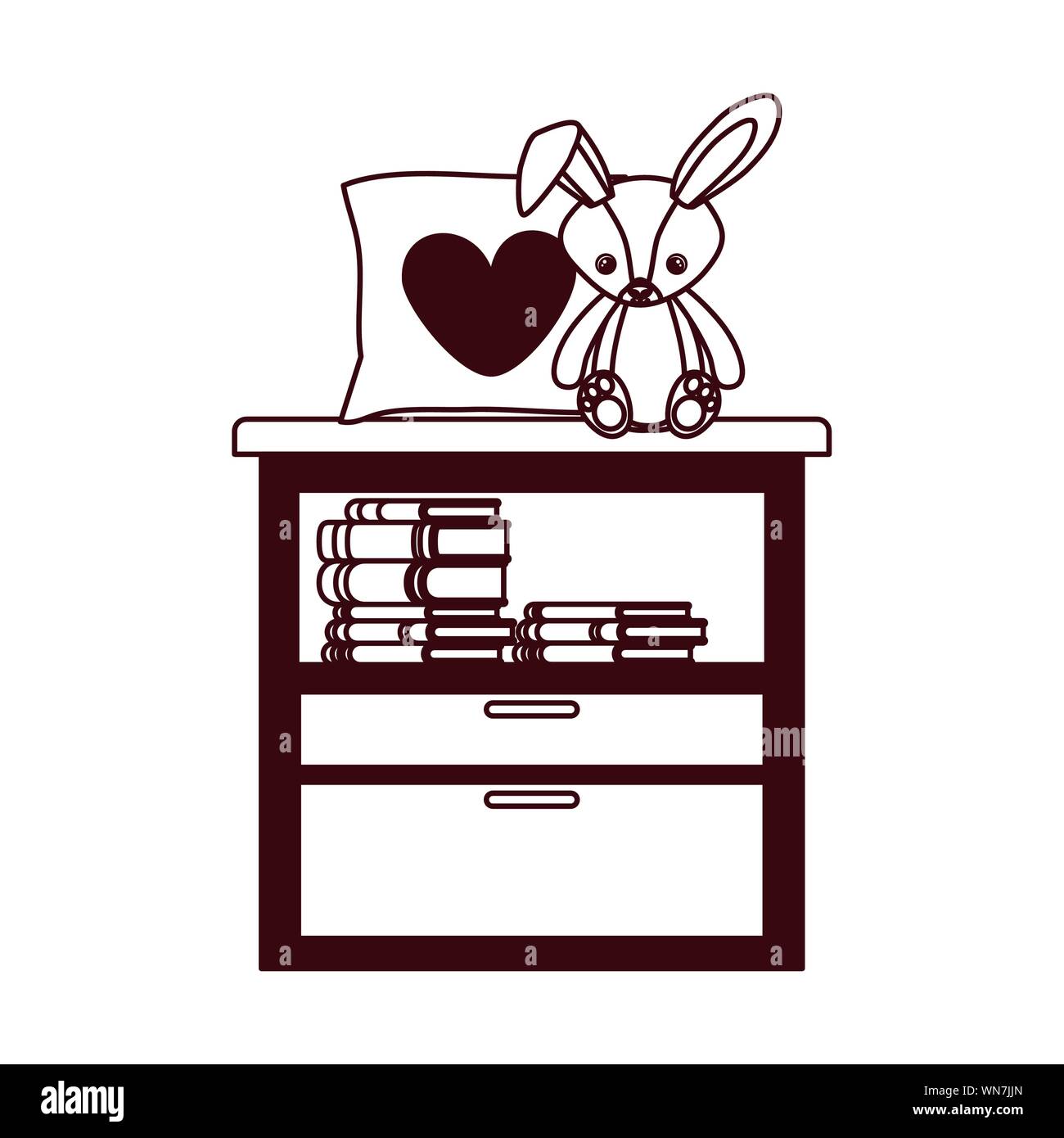 cute rabbit of stuffed with heart love pillows in drawer Stock Vector ...