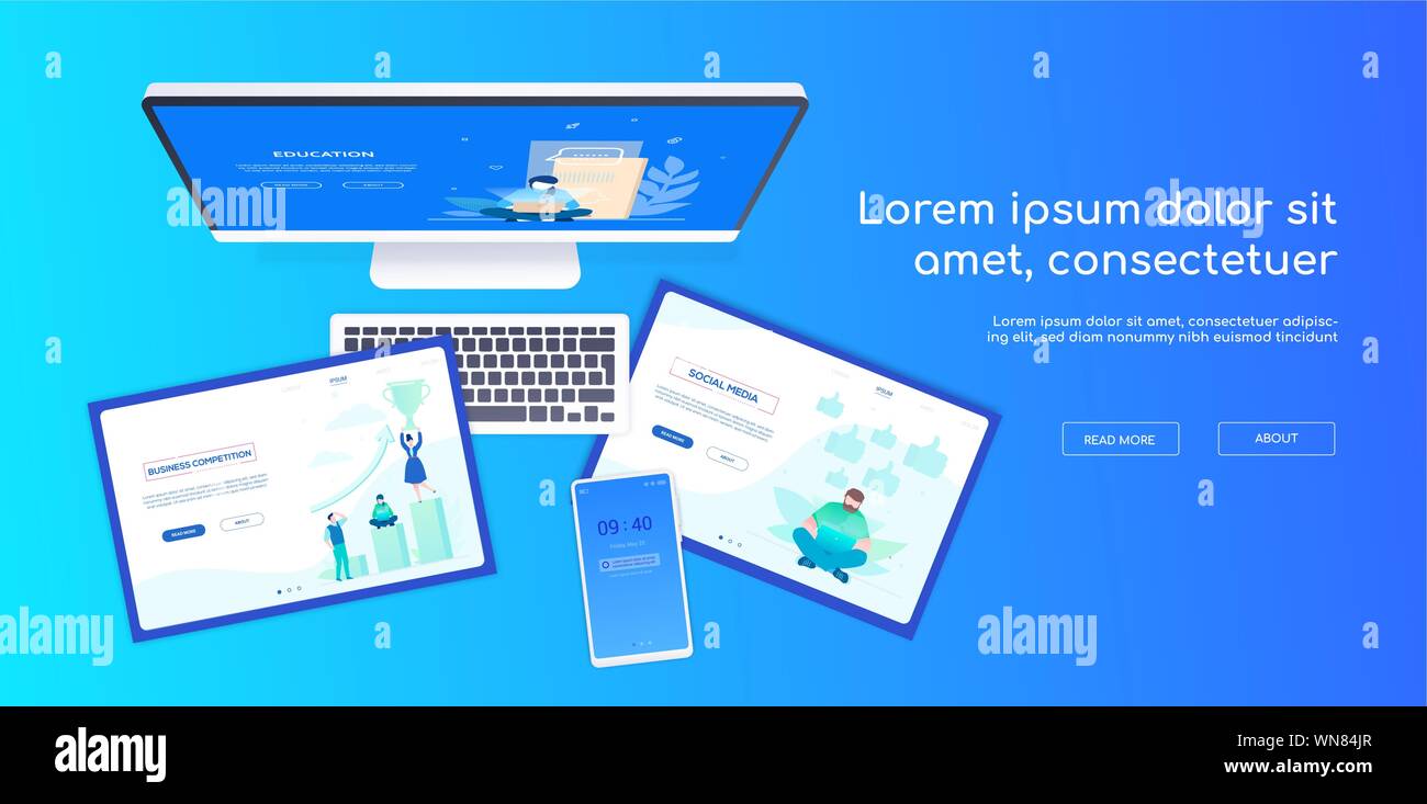 Creative Workplace Modern Vector Colorful Web Banner Stock