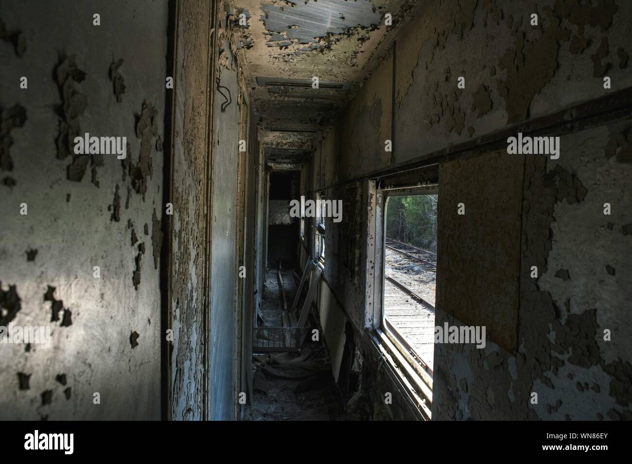 Interior Of Abandoned Train Stock Photo - Alamy