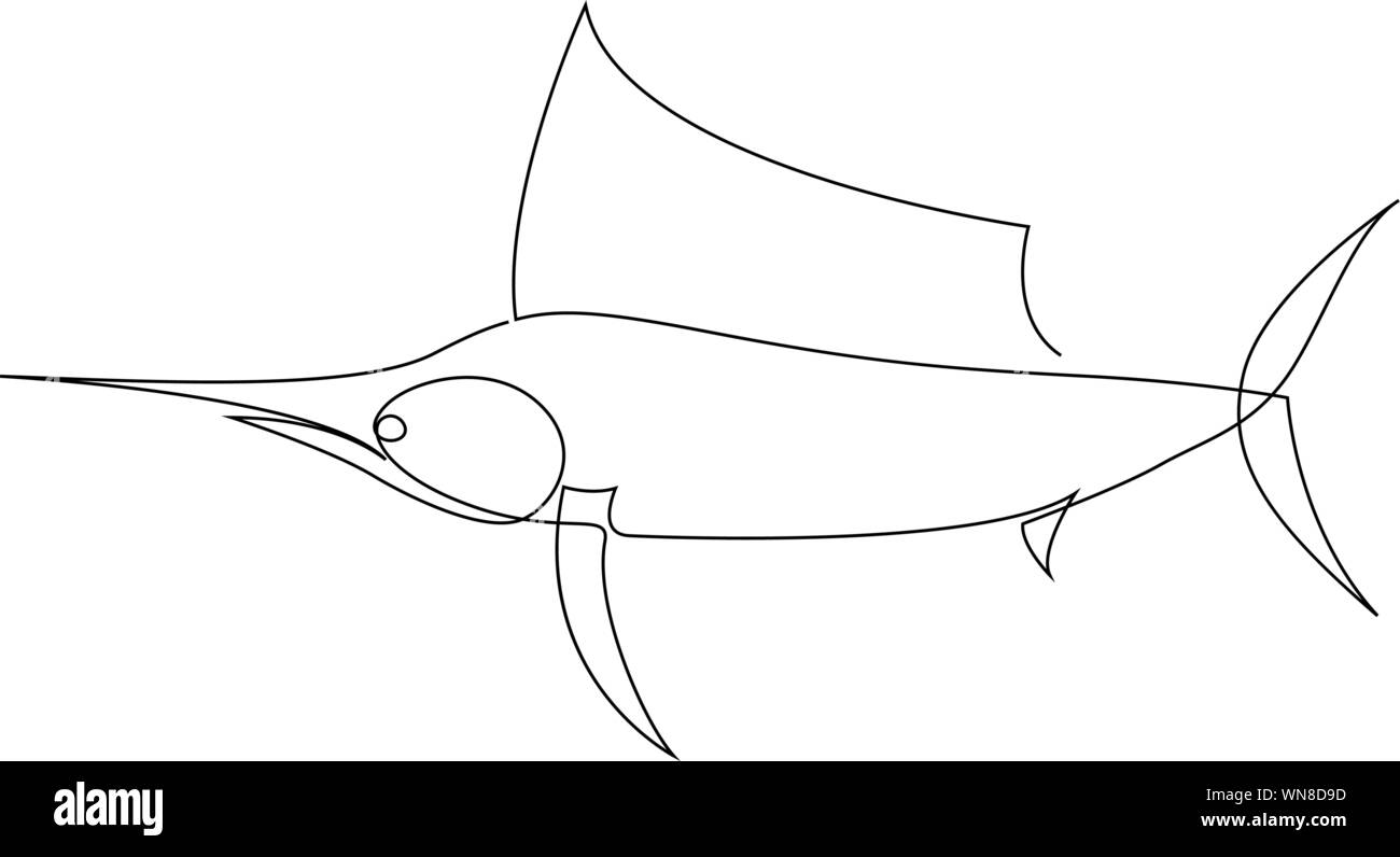 Sailfish illustration drawn by one line. Minimalist style vector illustration Stock Vector
