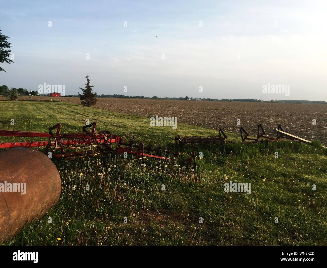 Field Cultivator Parts On Field Stock Photo