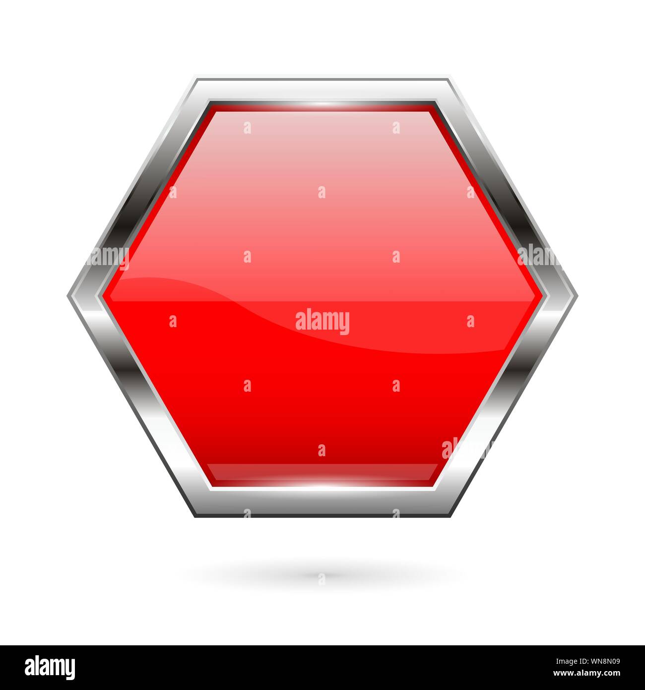 Red glass button. 3d shiny hexagon icon. Vector illustration isolated ...