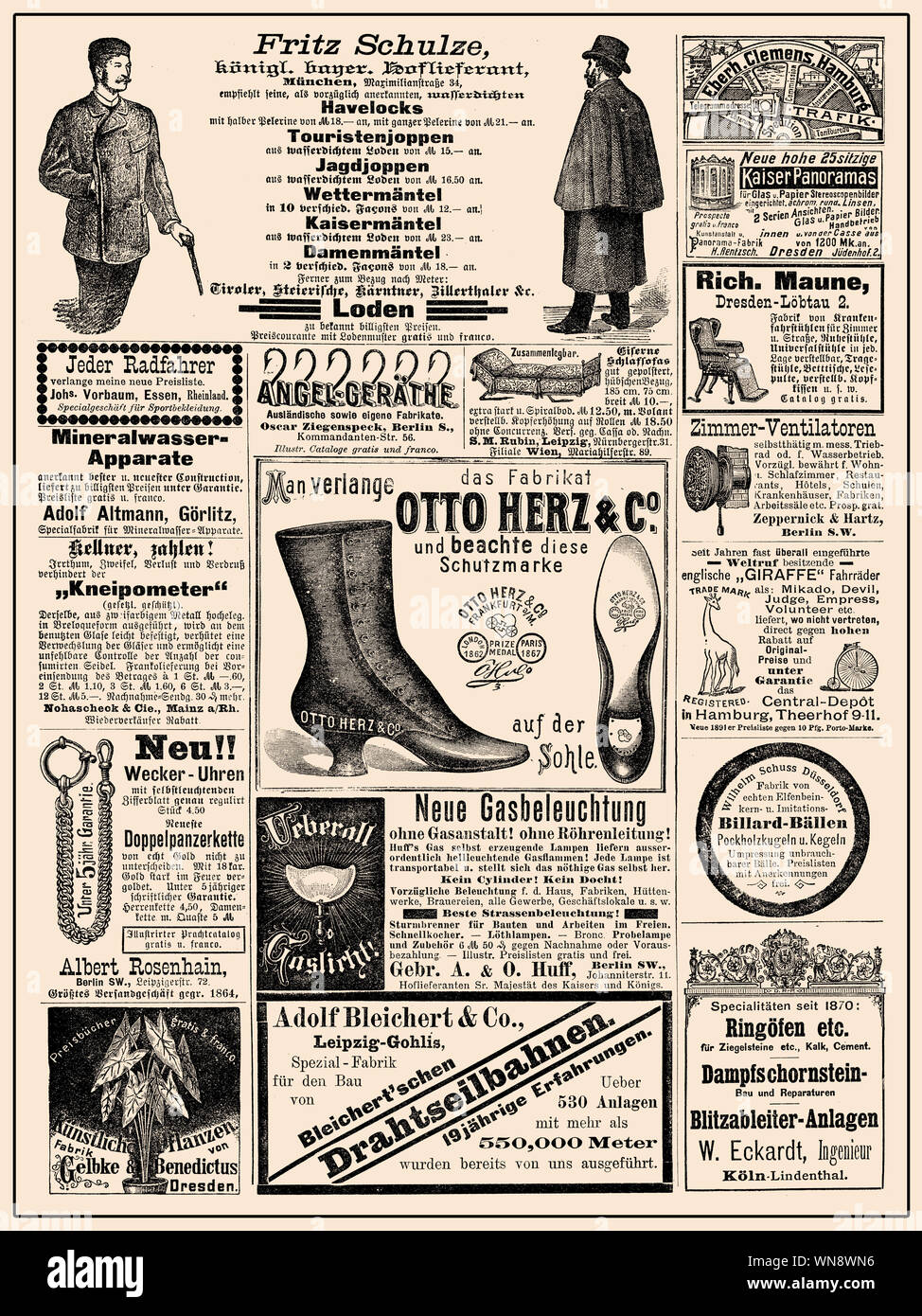 Commercial magazine advertising page in German with many promotion ...