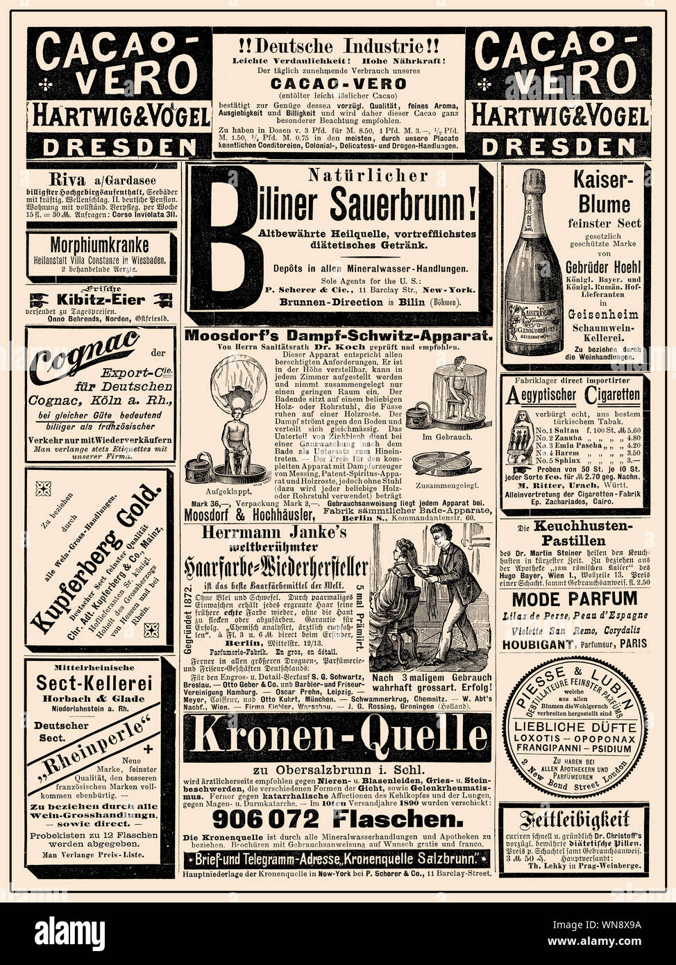 Commercial magazine advertising page in German with many promotion ...