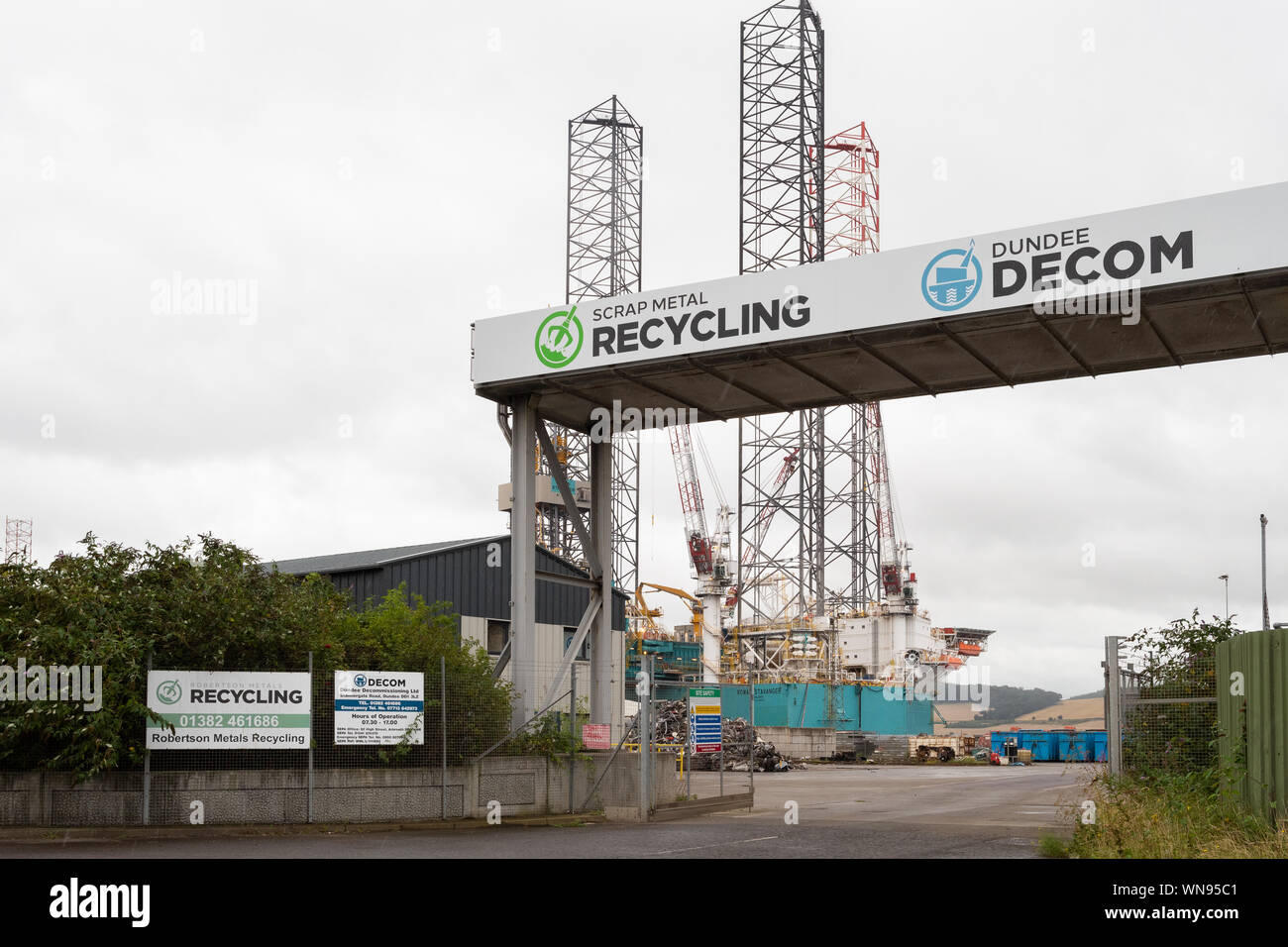 North Sea oil and gas decommissioning work at the Port of Dundee, Scotland, UK - Dundee Decom Stock Photo