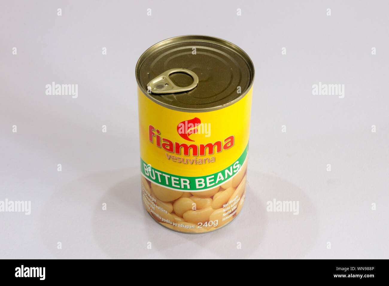 Phuket, Thailand - August 1st 2019: Tin of Fiamma Vesuviana butter beans. The beans are also known as lima beans Stock Photo