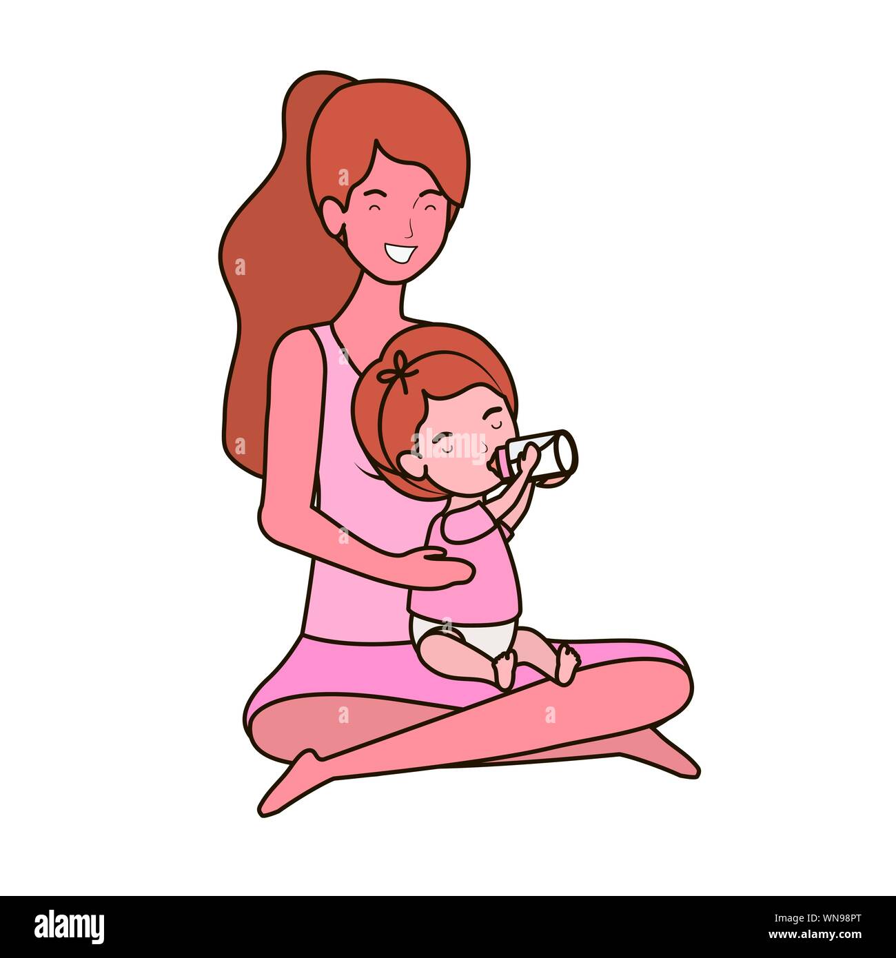 cute pregnancy mother seated with little girl characters Stock Vector ...