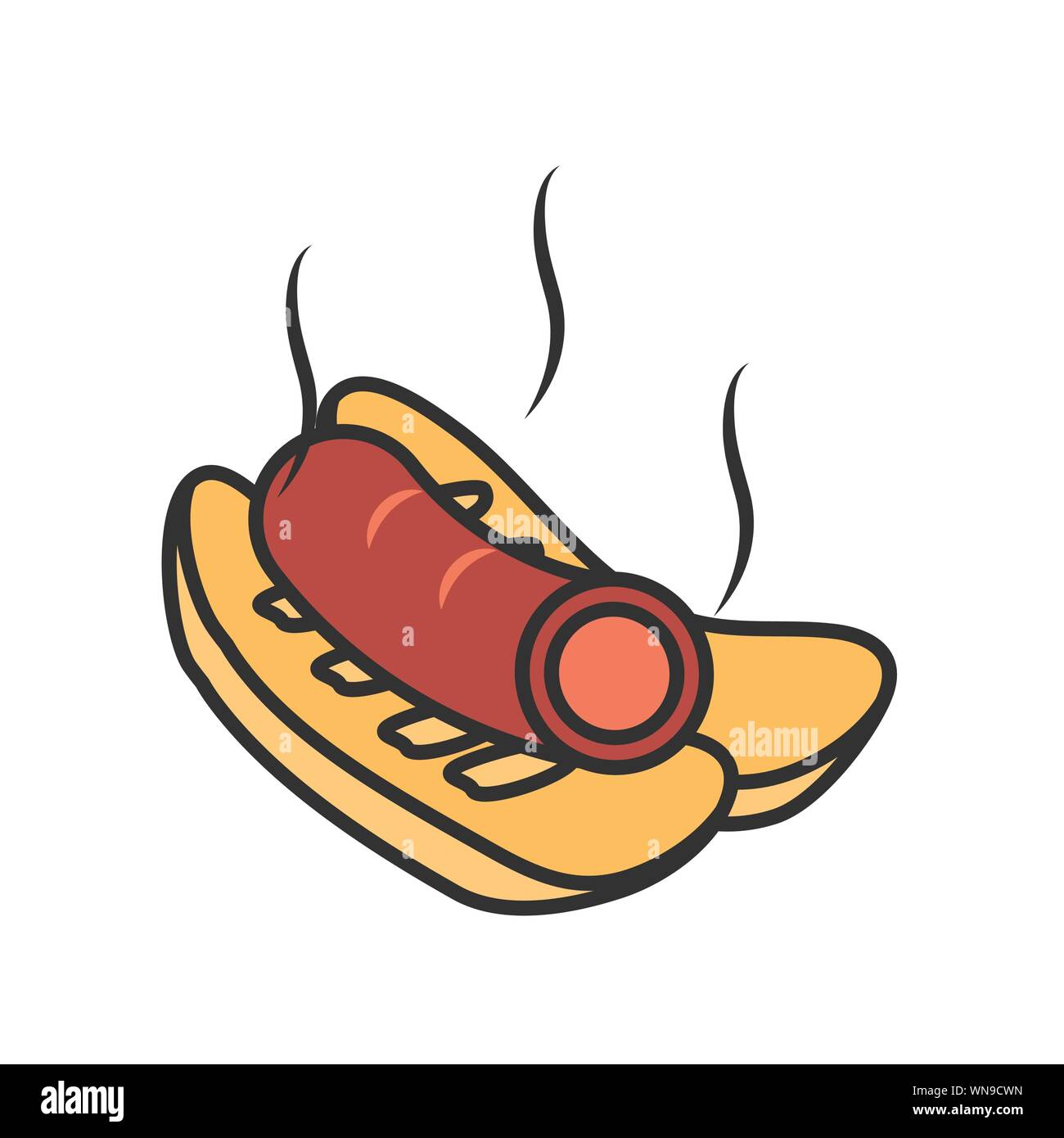 delicious bread with sausage food vector illustration design Stock