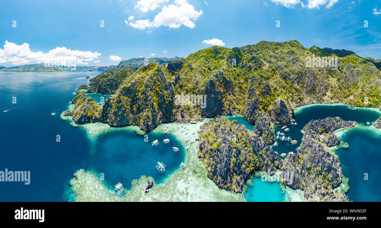 Aerial View Of Beautiful Lagoons And Limestone Cliffs Of Coron, Palawan ...