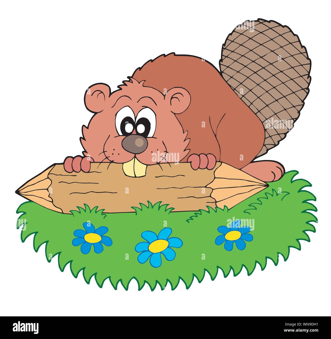 Beaver with log vector illustration Stock Vector