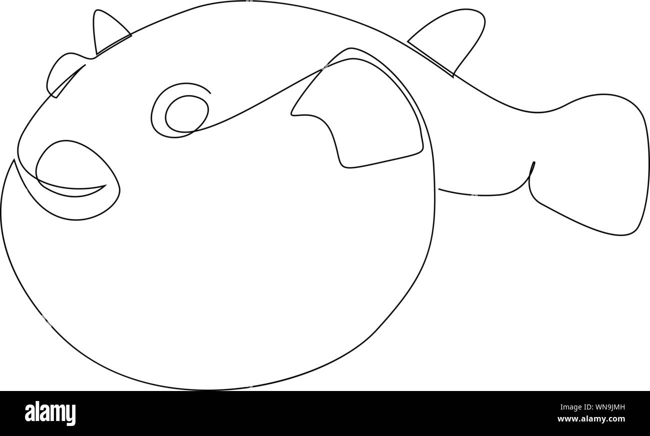 Fugu fish illustration drawn by one line. Minimalist style vector illustration Stock Vector